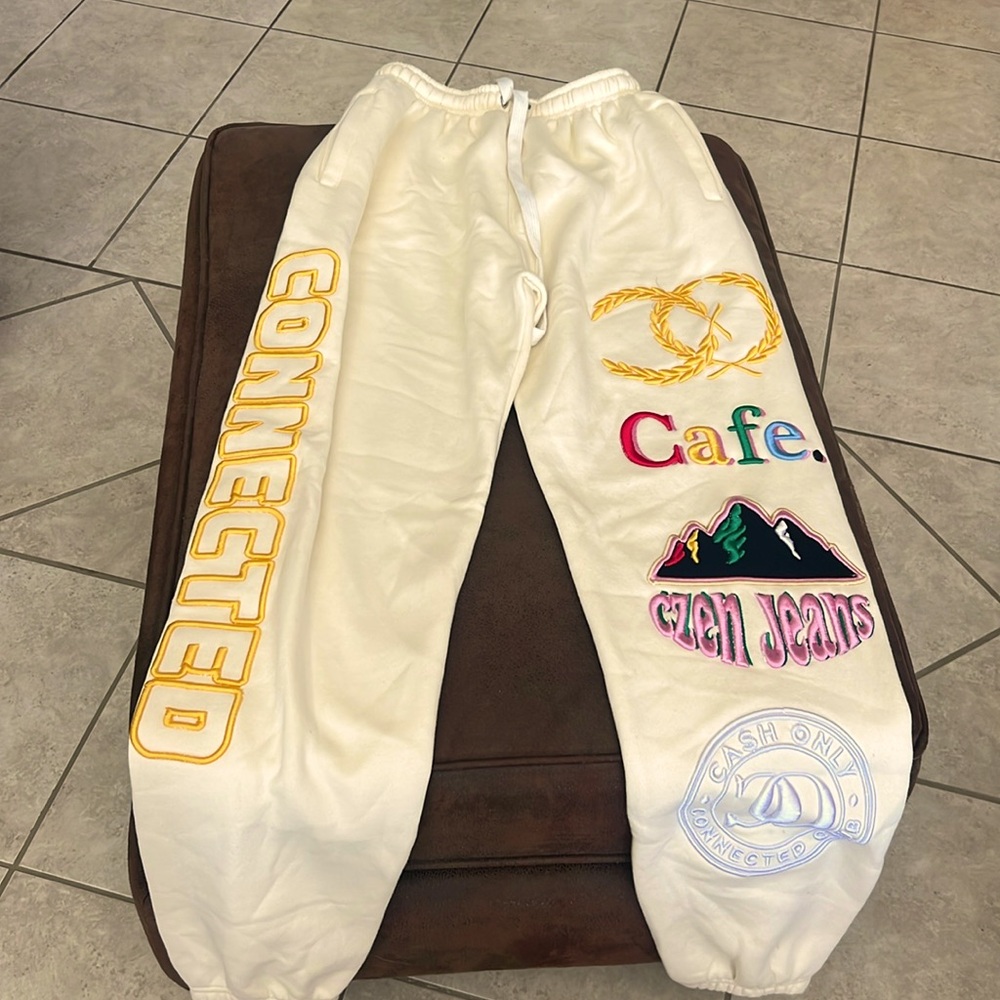 Cash Only Joggers size Large 24” Waist off White Colorful Lettering New